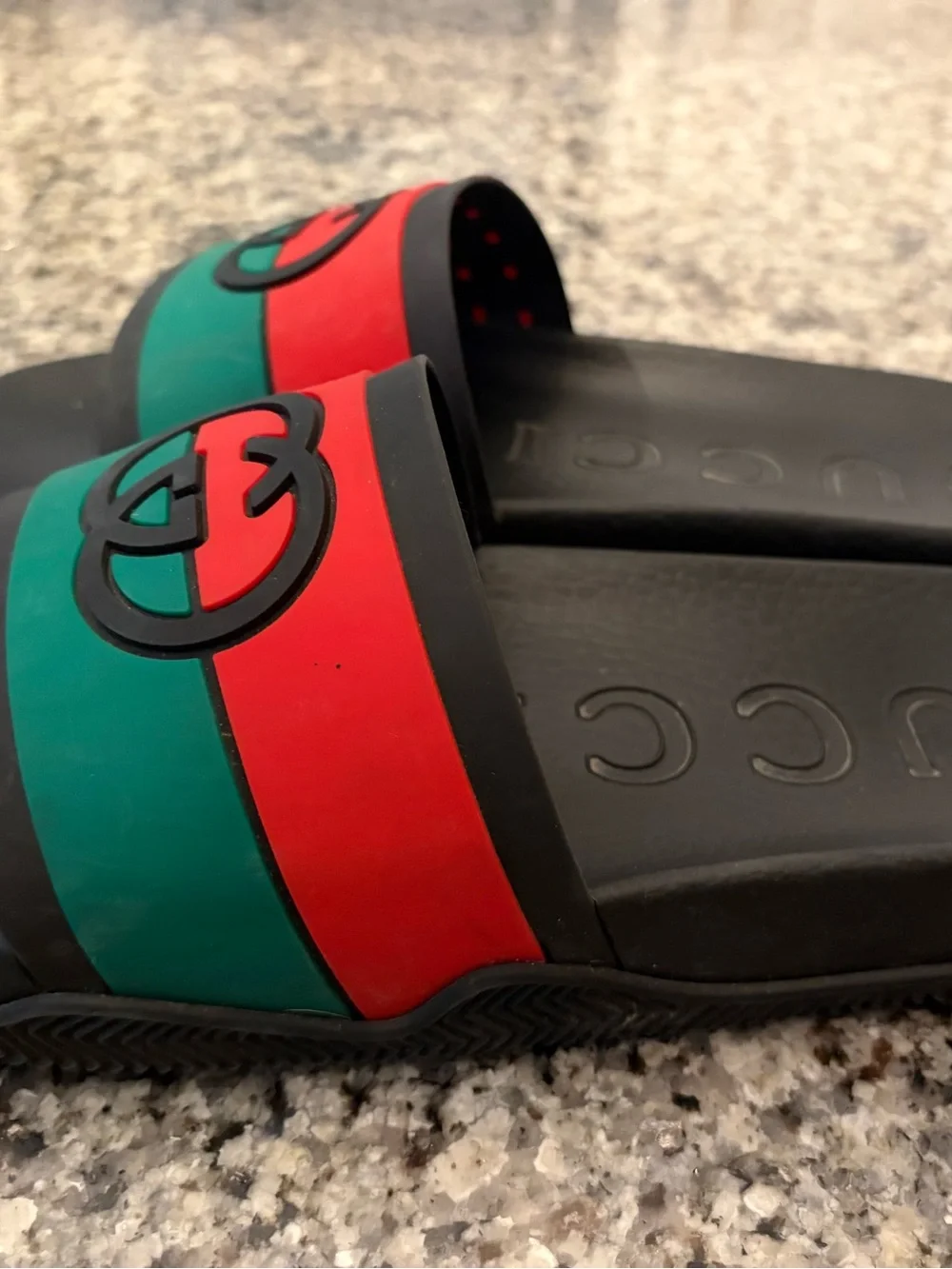 Gucci Black Slides with Red and Green Signature Stripe